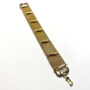 Vintage Goldette woven chain bracelet goldtone metal faux pearls Art Deco style